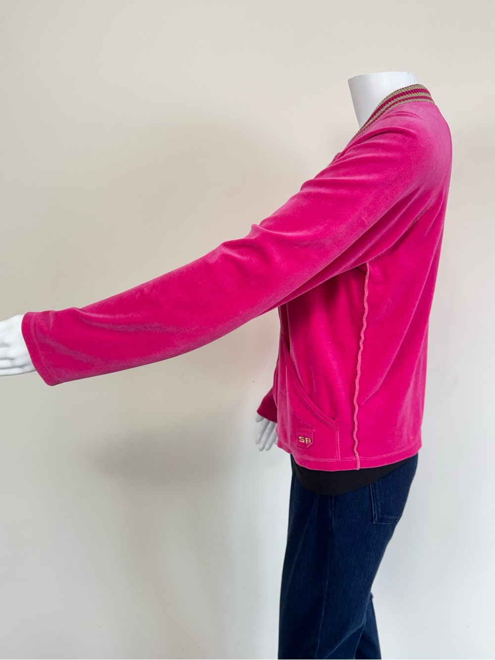 Sonia Rykiel Pink Velour Velvet Zip Jacket Gold Stripe Collar Y2K 90s Athletic - Picture 5 of 14